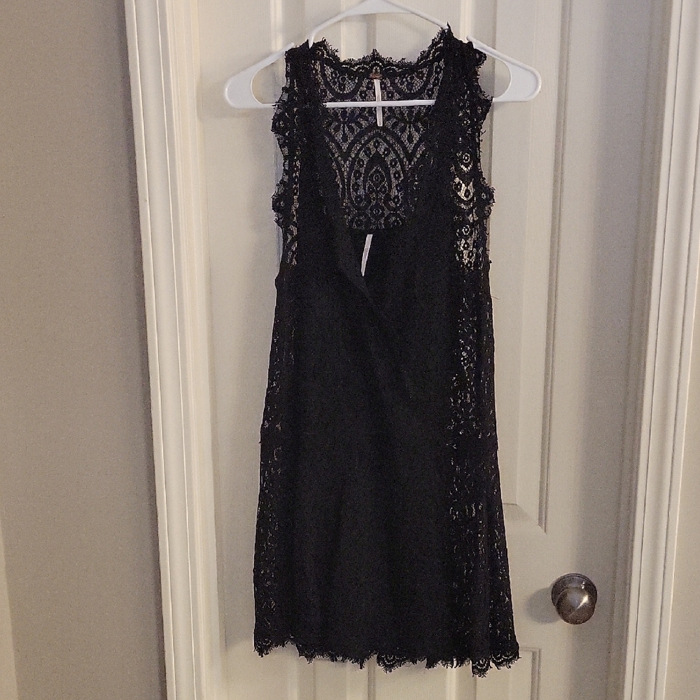 Free People Black Backless Sheath Dress with Plunge Neckline for Cocktail